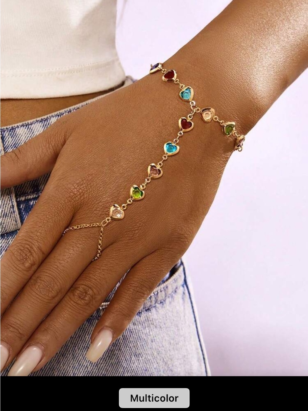 Affordable Fashion Finds Gold Chain Hand Harness with Multicolor Heart Gems